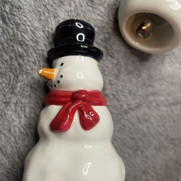 Hallmark Snowman Salt& Pepper Shaker with Jingle Bell 3 Piece Glitter Base Set - Picture 2 of 9